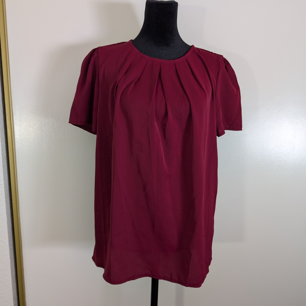 Elegant Burgundy Pleated Top Work Sophisticated Office Work Corporate Classy